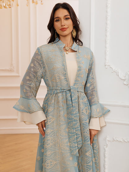 Elegant Long Skirt Embroidered Robe Two-piece Set