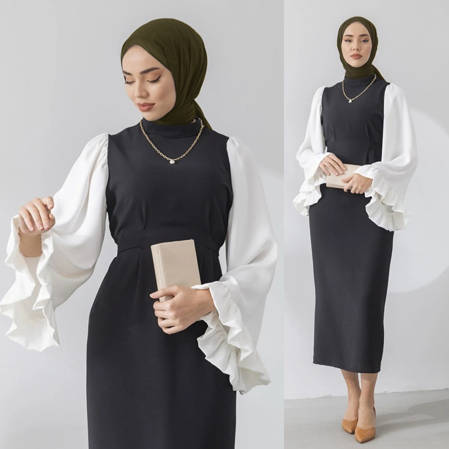 Loose Flared Sleeves Colour-block Dress