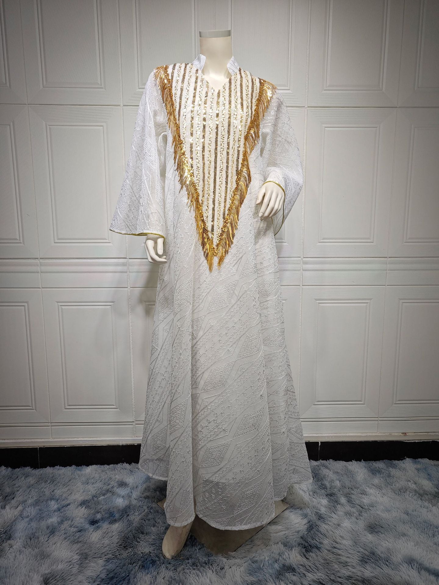 Women's Mesh Embroidered Sequin Jalabiya Dress
