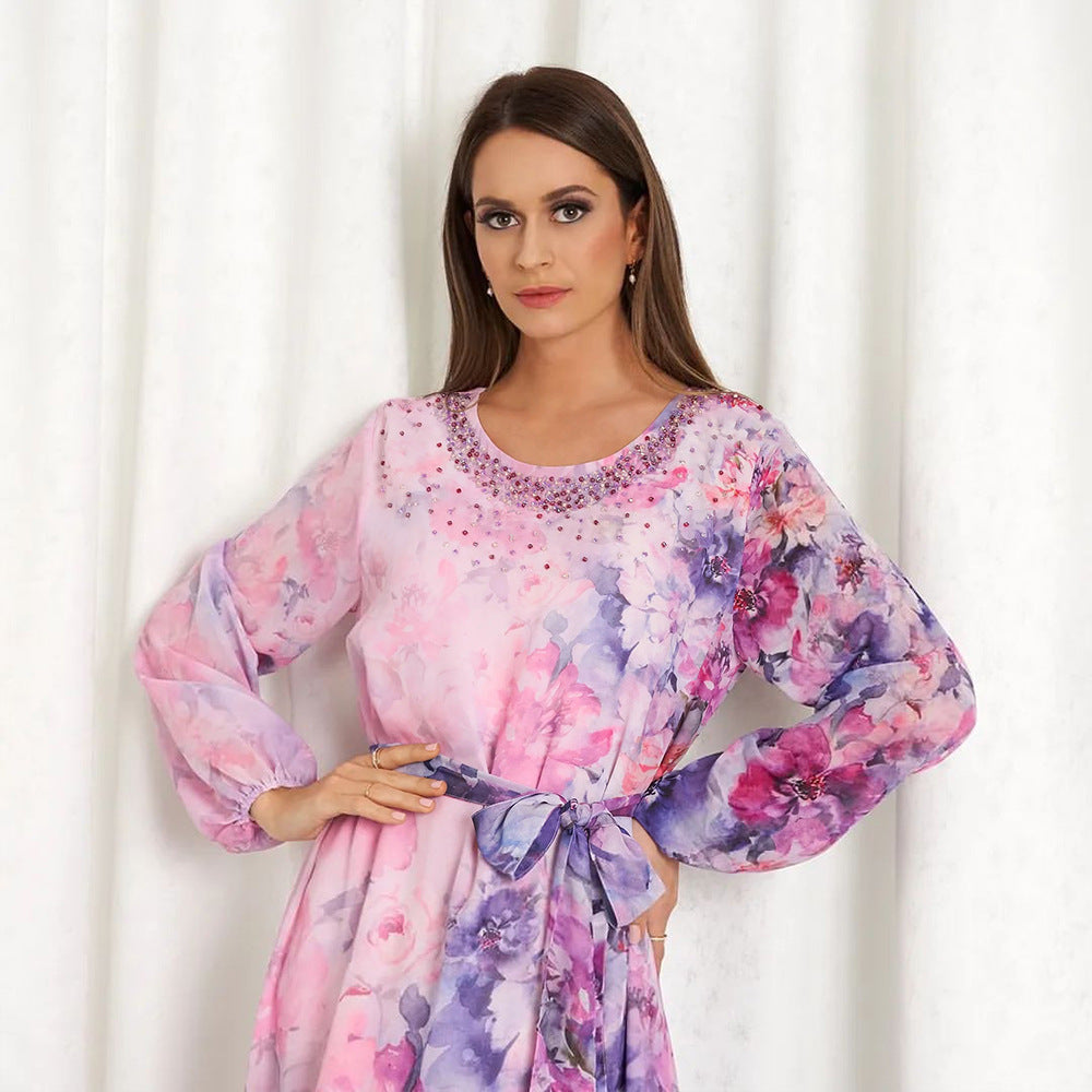 Women's Printed Casual Color Rhinestone Dress
