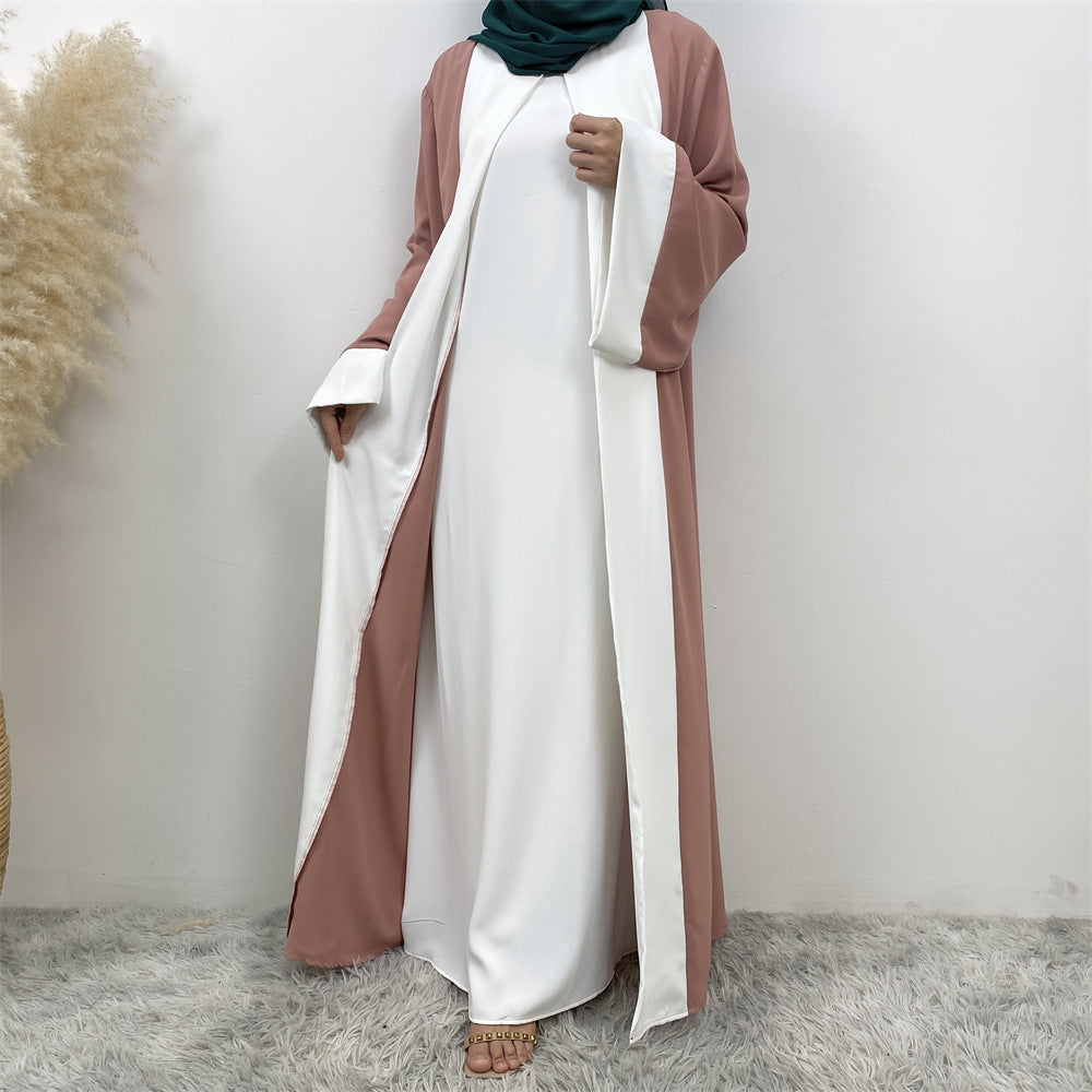Modest Cardigan Patchwork Fake Two-piece Dress