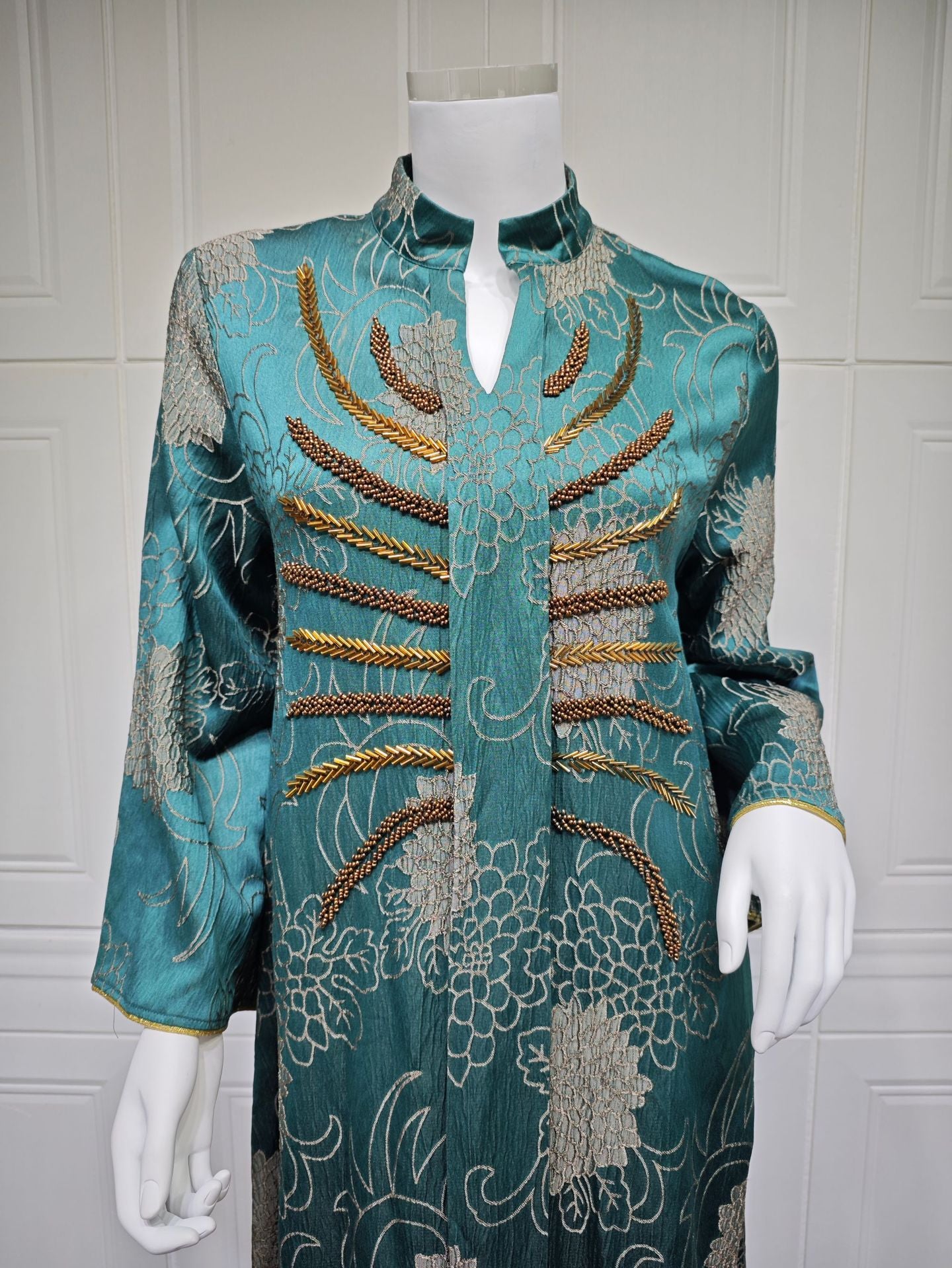 Women's V-neck Jacquard Beaded Dress