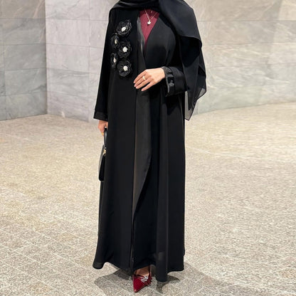 Elegant Applique Abaya Open Front Long Robe for Women