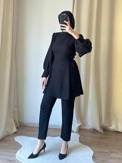 Women's Lace-up Balloon Sleeve Casual Suit