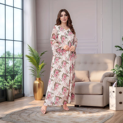 Women's Flared Sleeve V-neck Printed Dress
