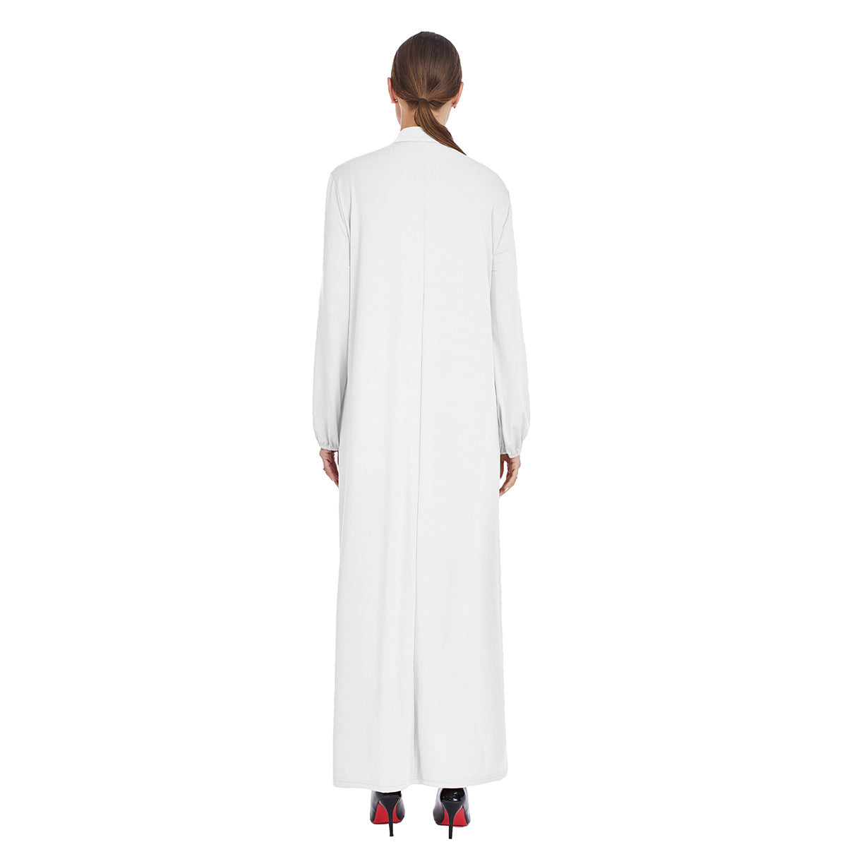 Stand Collar Maxi Dress with Pockets – Modest Long Sleeve Casual Abaya