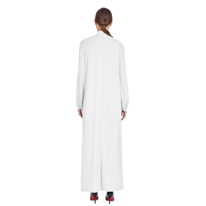 Stand Collar Maxi Dress with Pockets – Modest Long Sleeve Casual Abaya