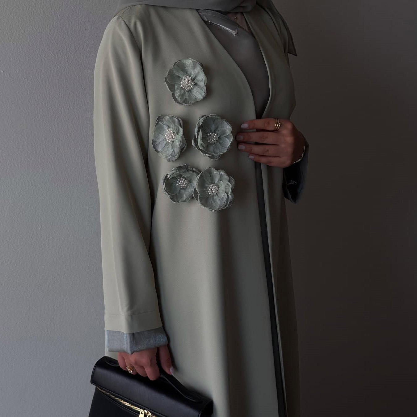 Elegant Applique Abaya Open Front Long Robe for Women