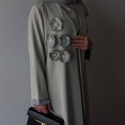 Elegant Applique Abaya Open Front Long Robe for Women