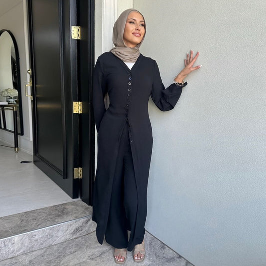 Women's Two-piece Set with Solid Color Buckles