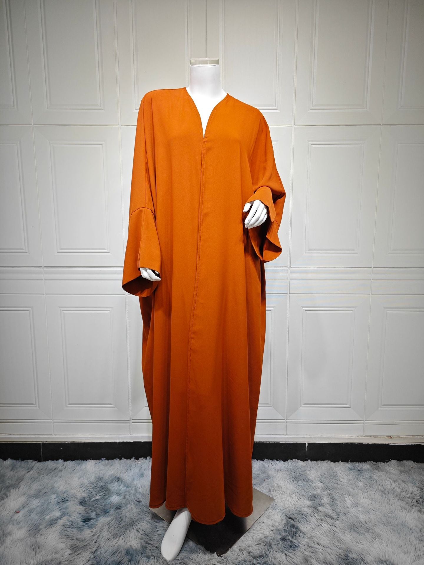 Women's Plain Robe Orange Open Abaya