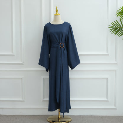 Elegant Belted Wide-Sleeve Maxi Dress for Women