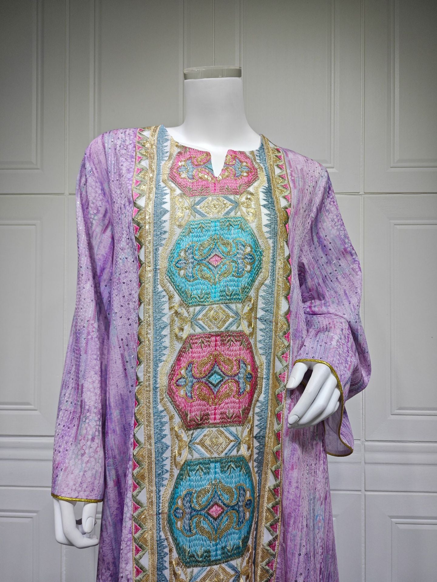 Women's Printed Beaded Embroidered Pullover Dress