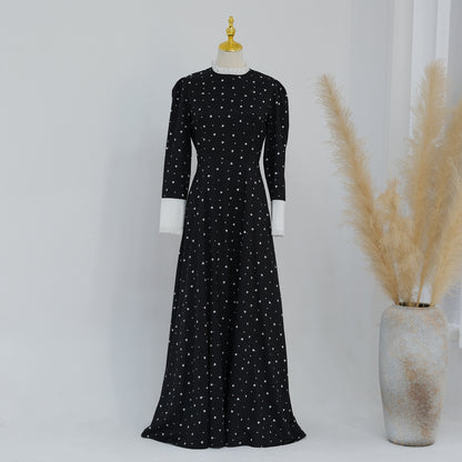 Women's Printed Black Abaya Dress