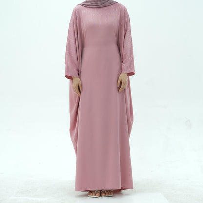 Luxury Rhinestone Maxi Dress with Belt Elegant Dubai Modest Fashion