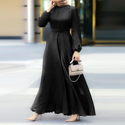 Long Sleeve Strappy Waist  Loose Dress