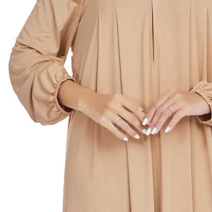 Stand Collar Maxi Dress with Pockets – Modest Long Sleeve Casual Abaya