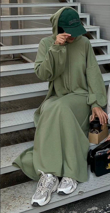 Women's Solid Color Hooded Sweatshirt Dress