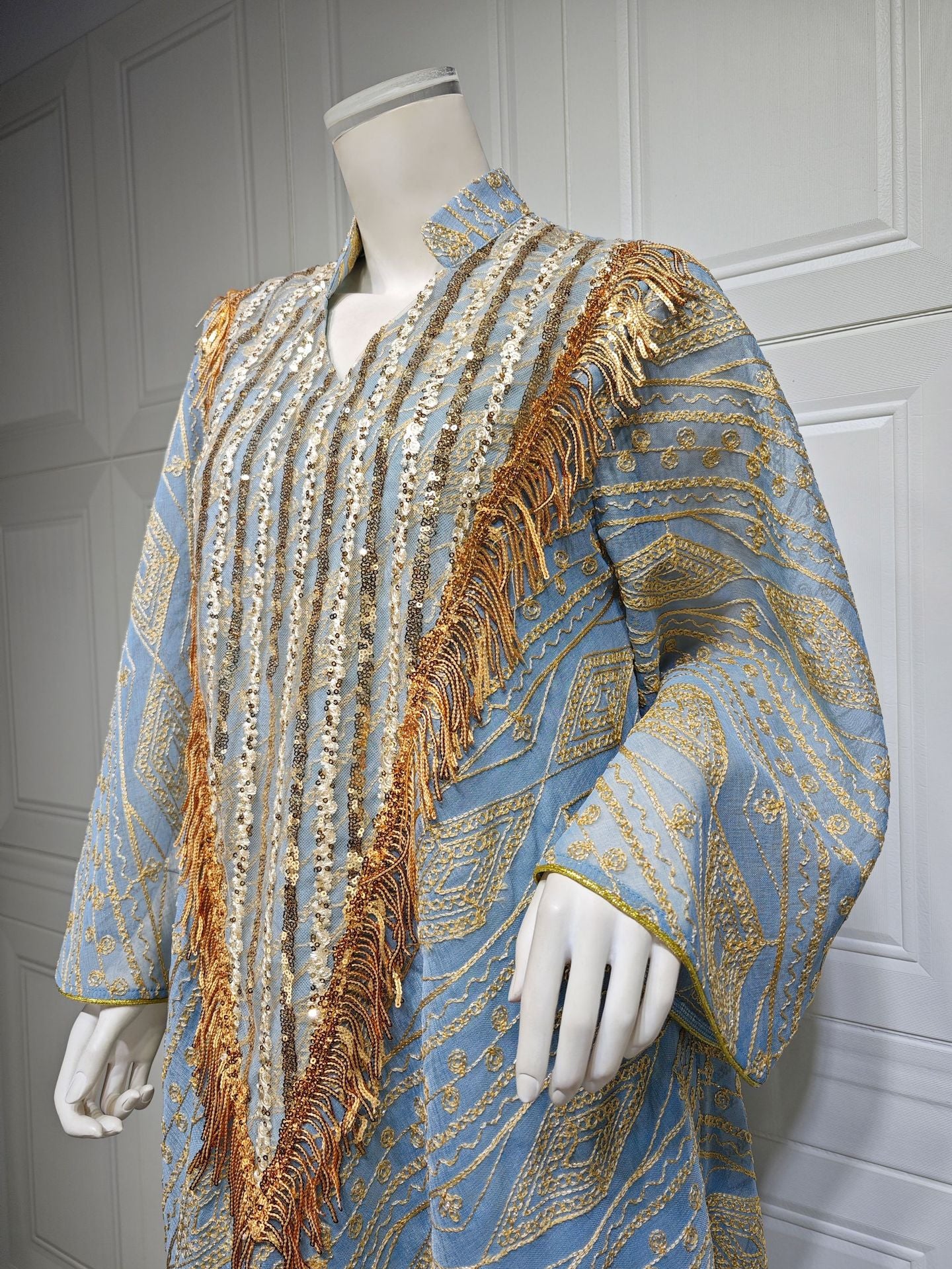 Women's Mesh Embroidered Sequin Jalabiya Dress
