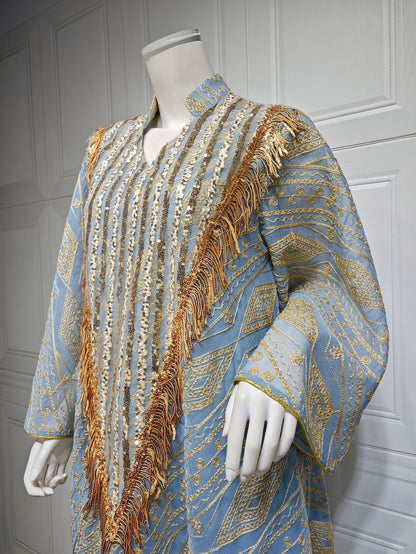 Women's Mesh Embroidered Sequin Jalabiya Dress