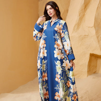 Floral Print Muslim Kaftan Maxi Dress