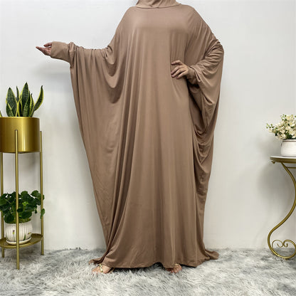 Solid Color Fashion Bat Sleeve Abaya Dress
