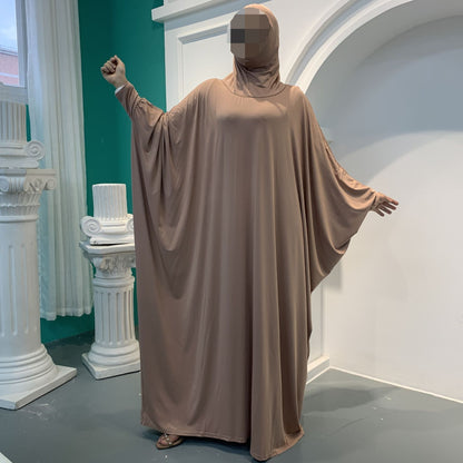 Solid Color Fashion Bat Sleeve Abaya Dress