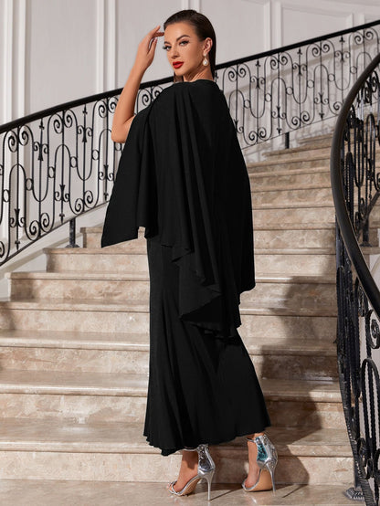 V-neck Bat Sleeve Party Embroidered Dress