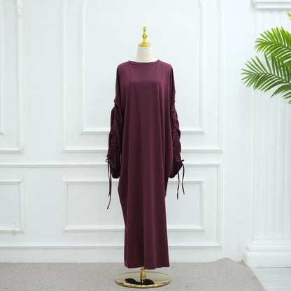 Cuff Drawstring Middle East Modest Maxi Robe Abaya