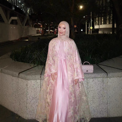 Lace Embroidered Cardigan with Matching Inner Maxi Dress