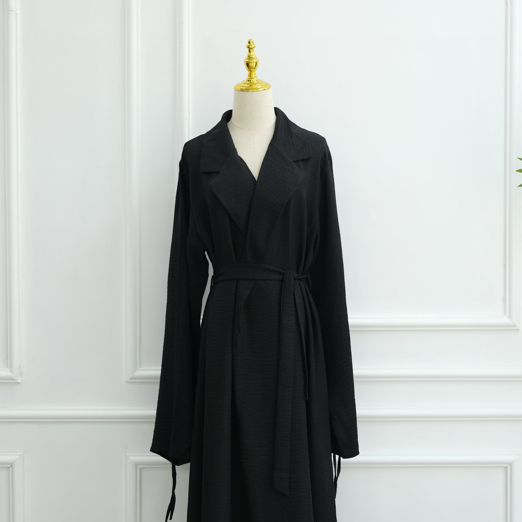 Blazer-Collar Modest Abaya Cardigan for Women | Ruched Sleeve Open