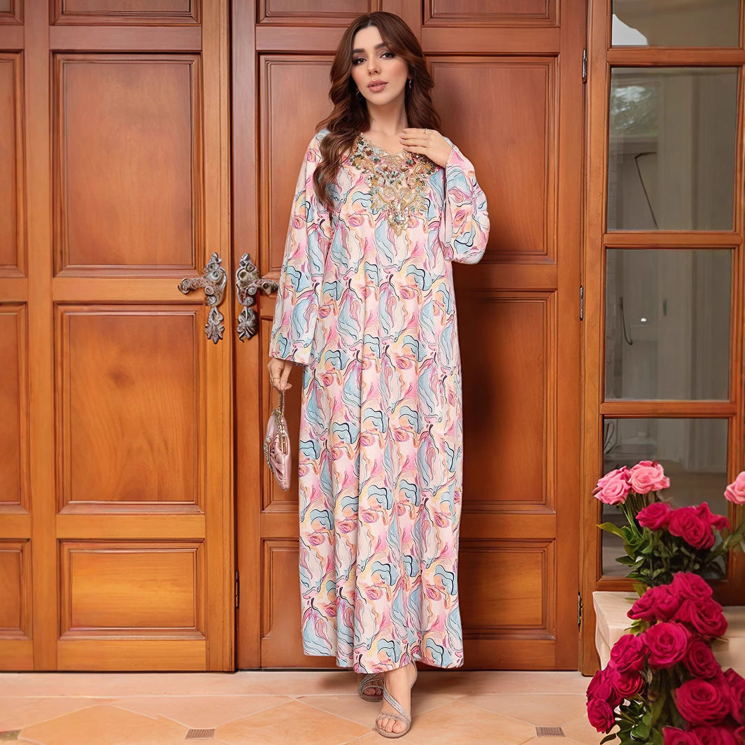 Women's Sequin-embroidered V-neck Flared Sleeve Dress