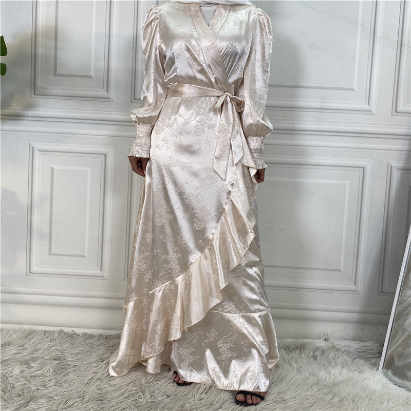 Modest Party Satin Dress with Ruffle Hem