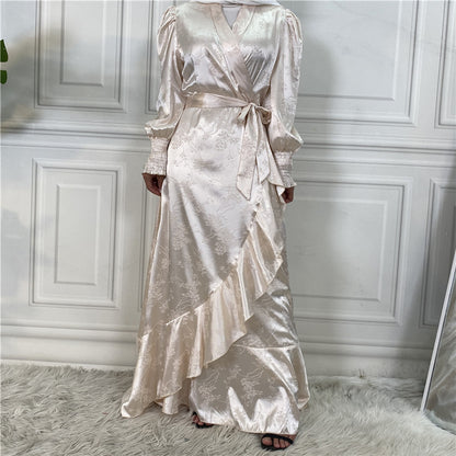 Modest Party Satin Dress with Ruffle Hem