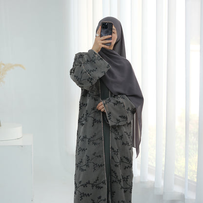 Full Embroidered Open Abaya with Inner Dress Elegant Modest Style