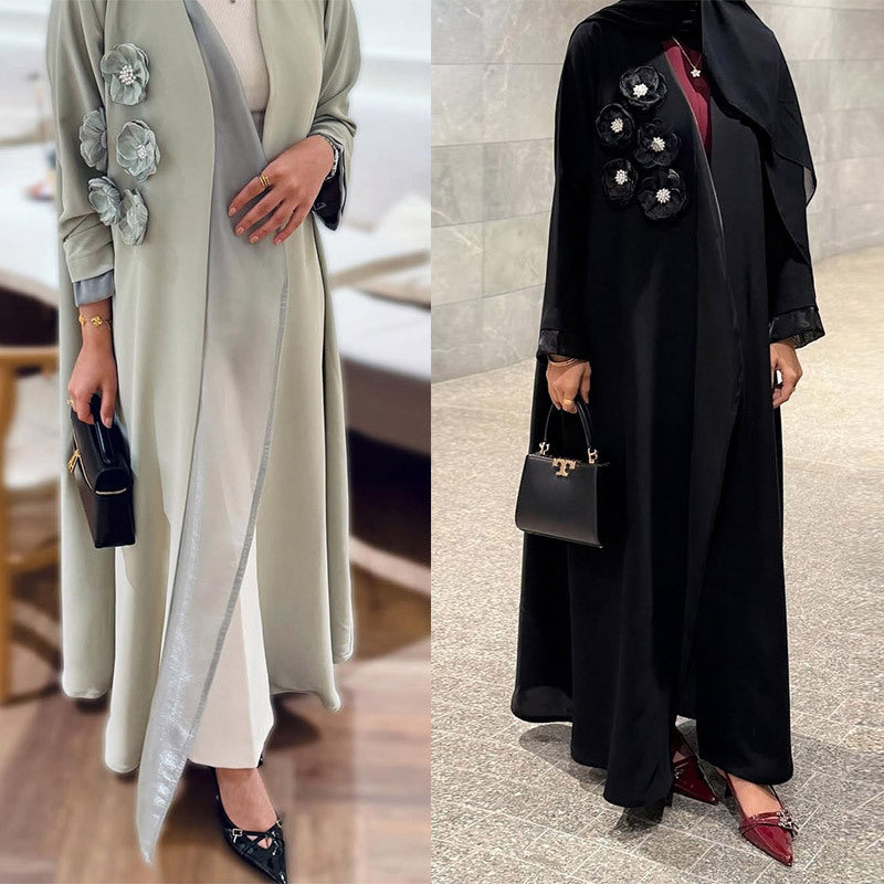 Elegant Applique Abaya Open Front Long Robe for Women