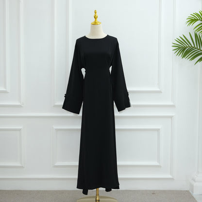 Lace Trim Maxi Dress with Waist Belt Modest Abaya Style
