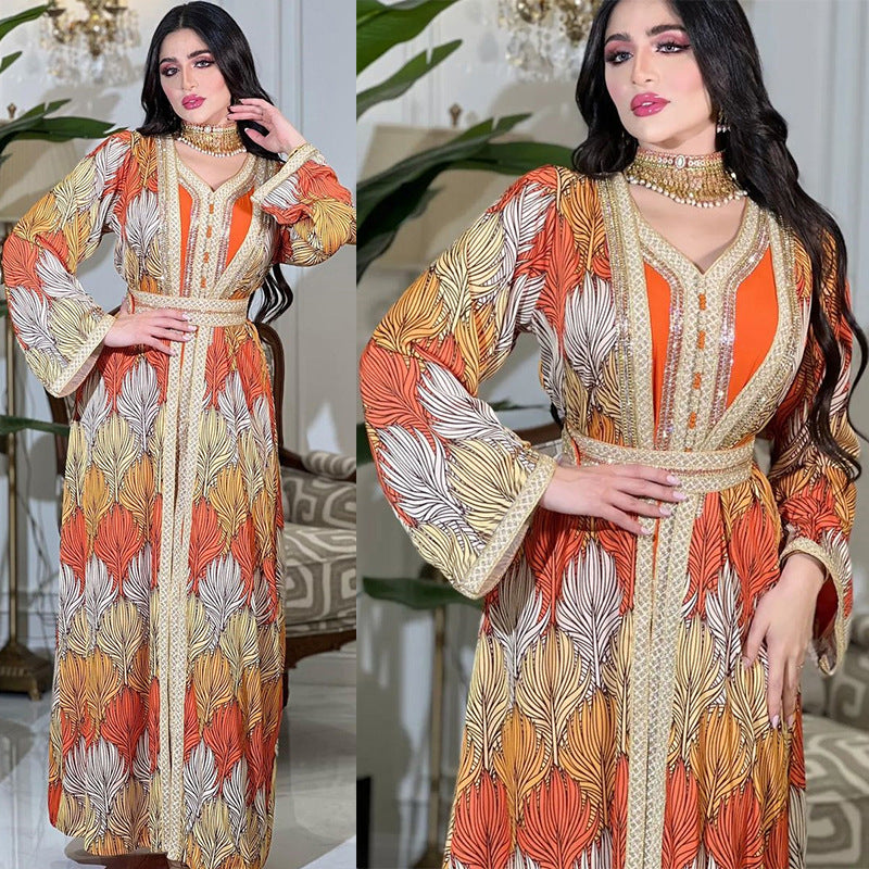 Muslim Diamond-studded Jalabiya Dress Two Piece Sets