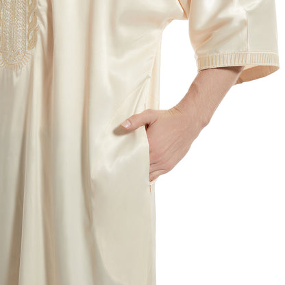 Men's Satin Mid-sleeved Embroidered Robe