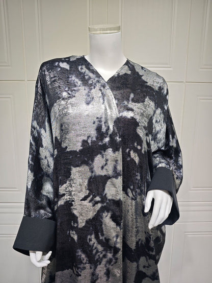 Elegant Black Golden Open Front Abaya Dress