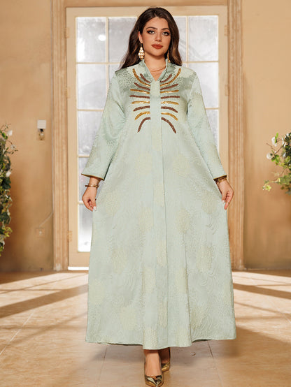 Women's V-neck Jacquard Beaded Dress