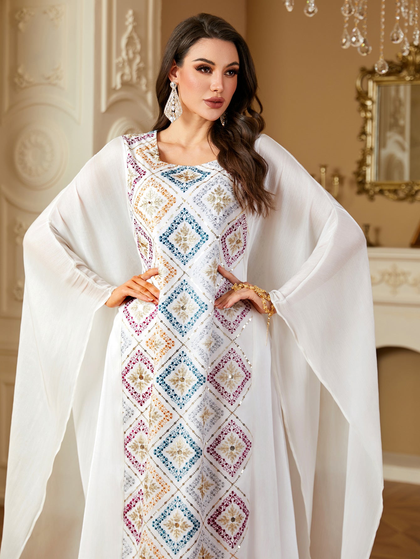 Women's Dolman-sleeved Sequin-embroidered Dress