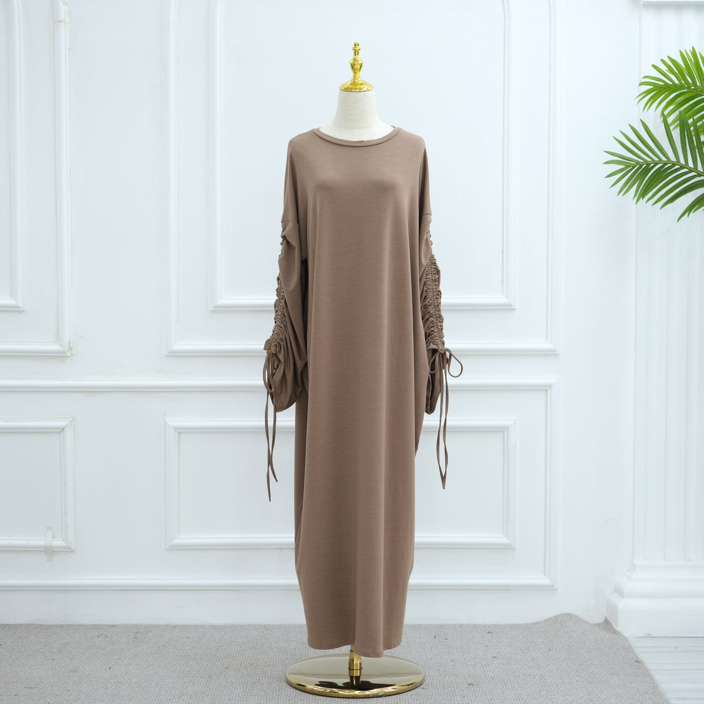 Cuff Drawstring Middle East Modest Maxi Robe Abaya