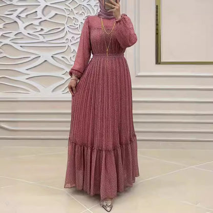 Polka Dot Chiffon with Belt Stylish Elegant Dress