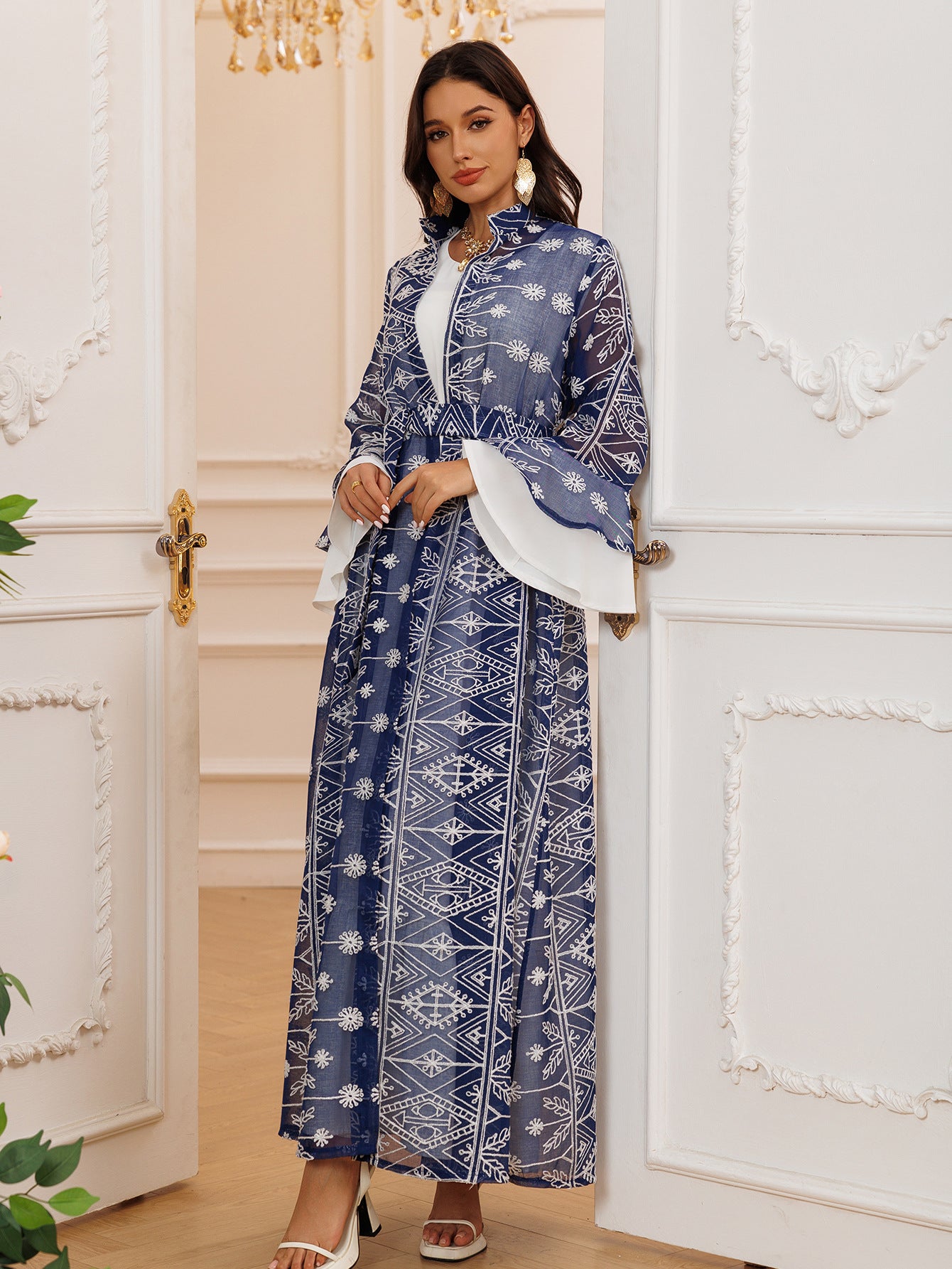 Elegant Long Skirt Embroidered Robe Two-piece Set