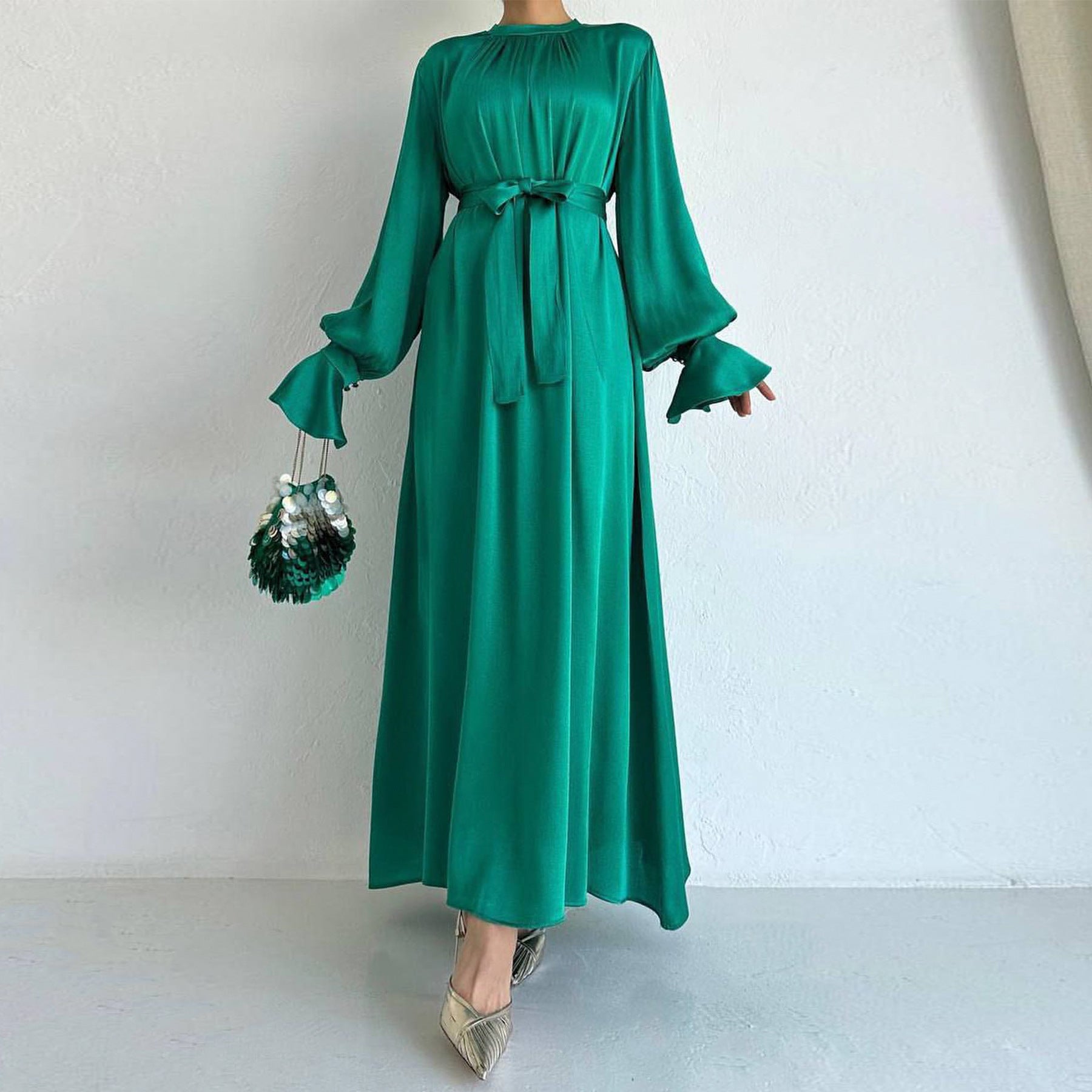 abaya satin dress Luxe Mocha Kaftan in Satin | Abaya Dress |eid Abaya, Party Abaya, Party Dress, Modest Abaya,