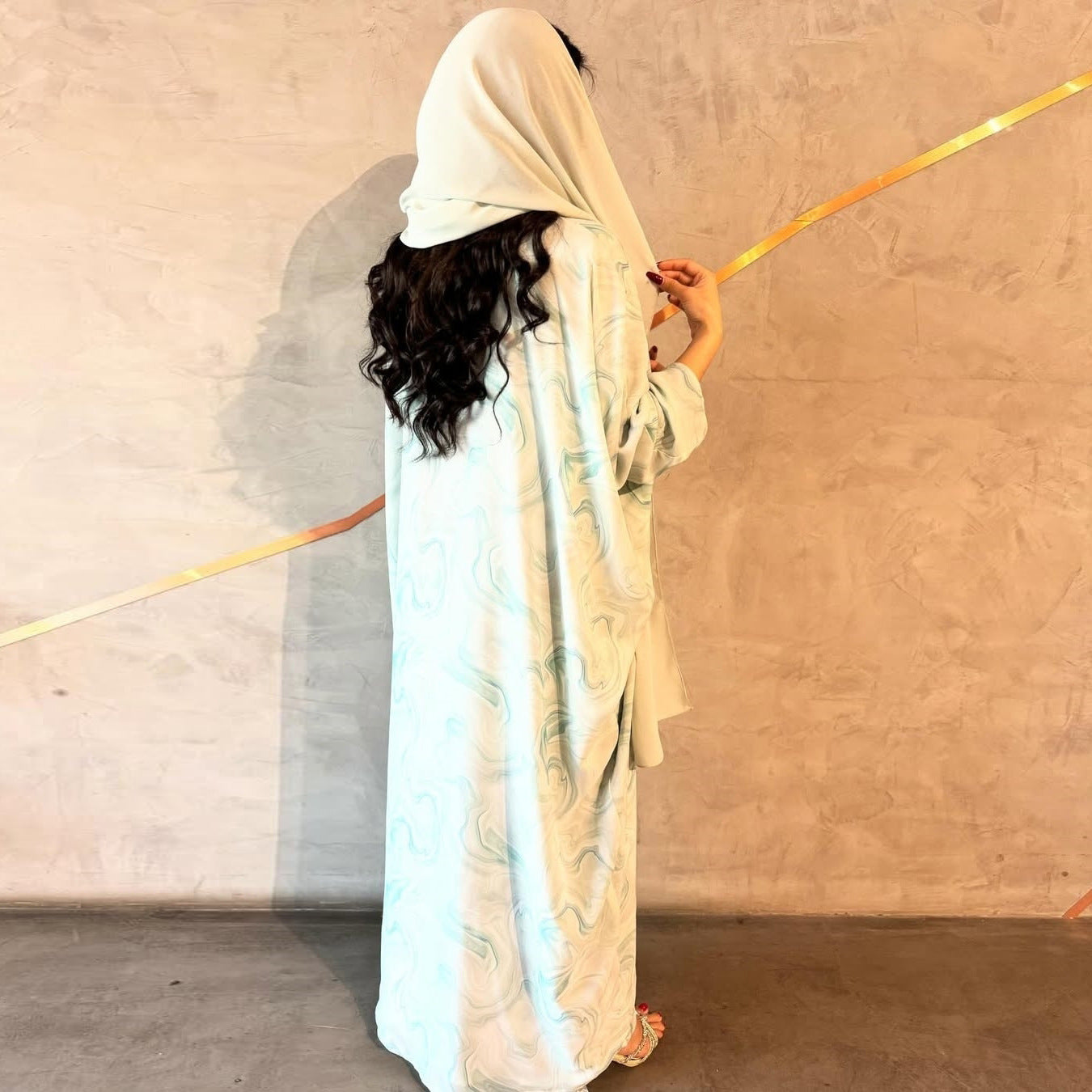 Chiffon Print Robe Open Abaya with Hijab