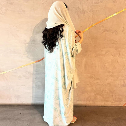 Chiffon Print Robe Open Abaya with Hijab