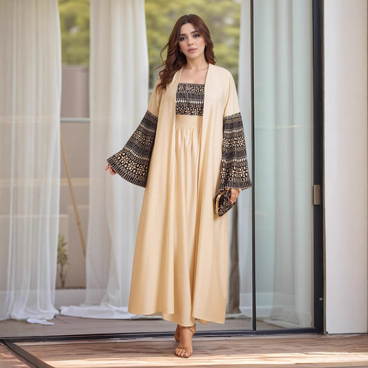 Women's Robe Printed Camisole Dress Two-piece Dress