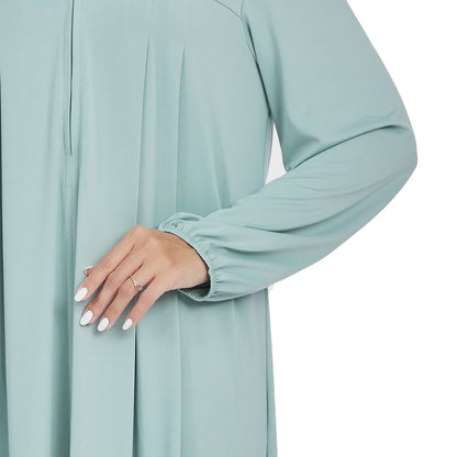 Stand Collar Maxi Dress with Pockets – Modest Long Sleeve Casual Abaya